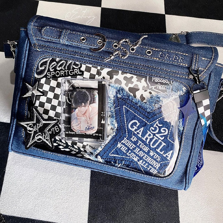 Buttons Decorated Dark Blue Denim Ita Bag