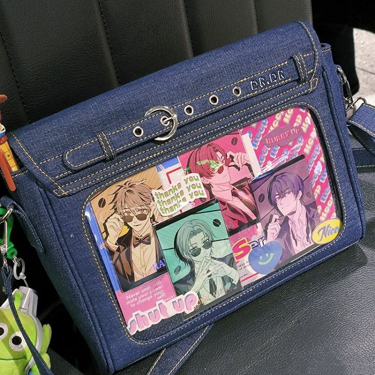 Buttons Decorated Dark Blue Denim Ita Bag