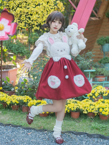 Clearance-Size S for Bust 90CM Souffle White Ruffle Trim Round Neck Autumn Knitted Top