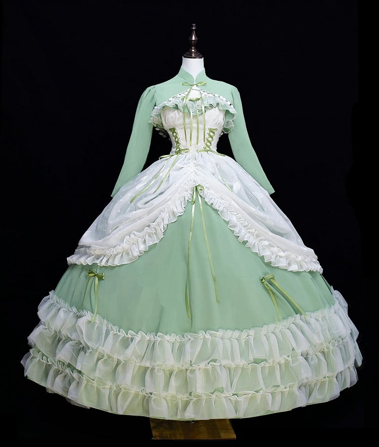 Disney Princess Vibes Ball Gown Green Long Lace-up Slim Waist Hime Dress