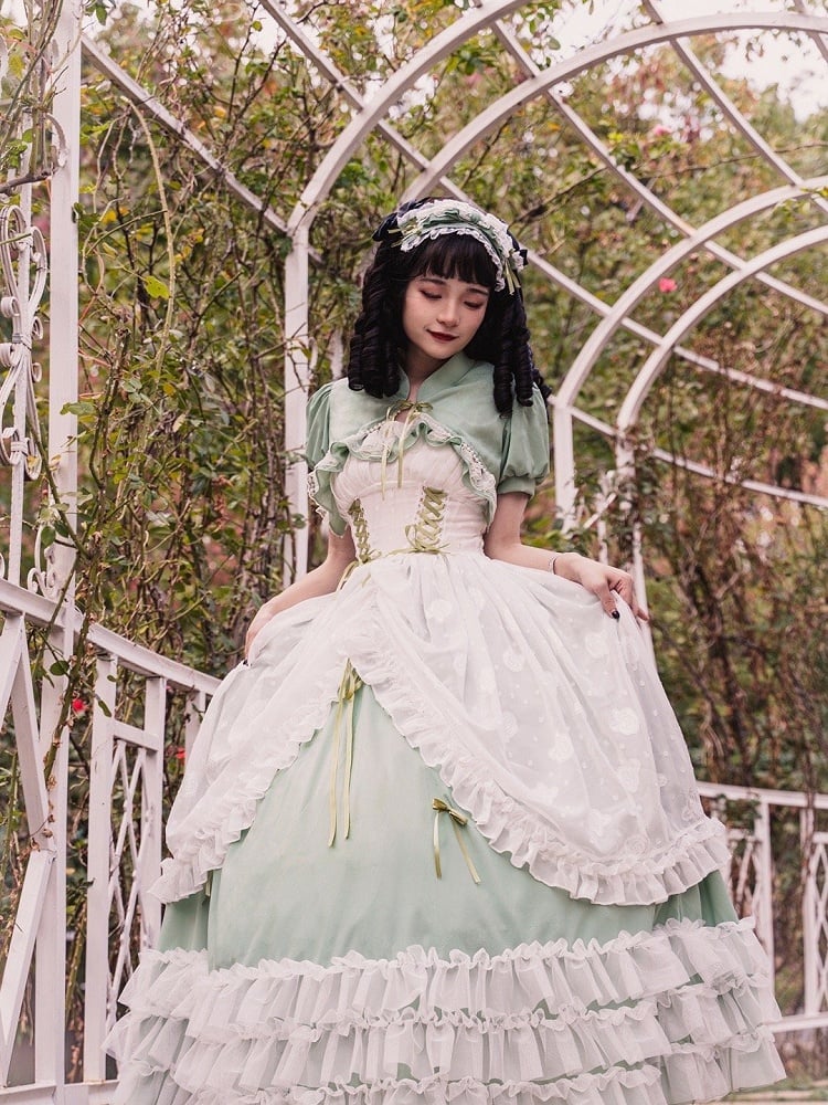 Disney Princess Vibes Ball Gown Green Long Lace-up Slim Waist Hime Dress