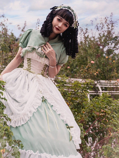 Disney Princess Vibes Ball Gown Green Long Lace-up Slim Waist Hime Dress