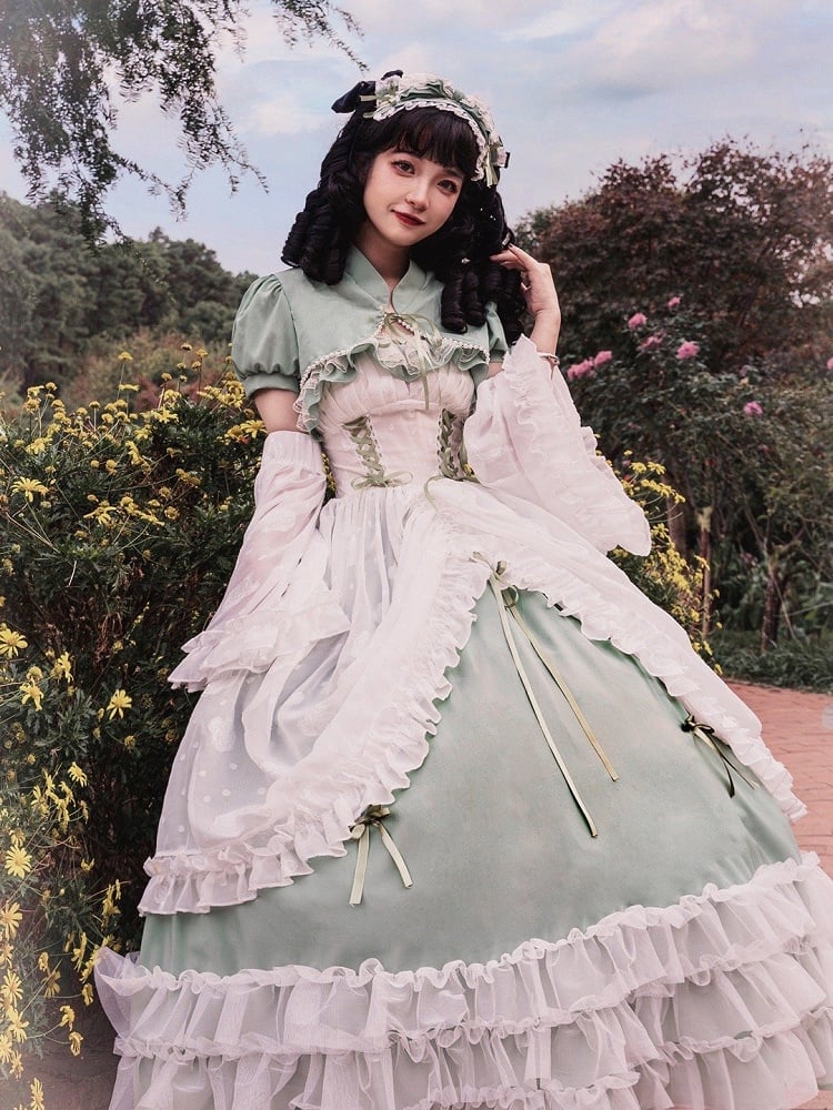 Disney Princess Vibes Ball Gown Green Long Lace-up Slim Waist Hime Dress