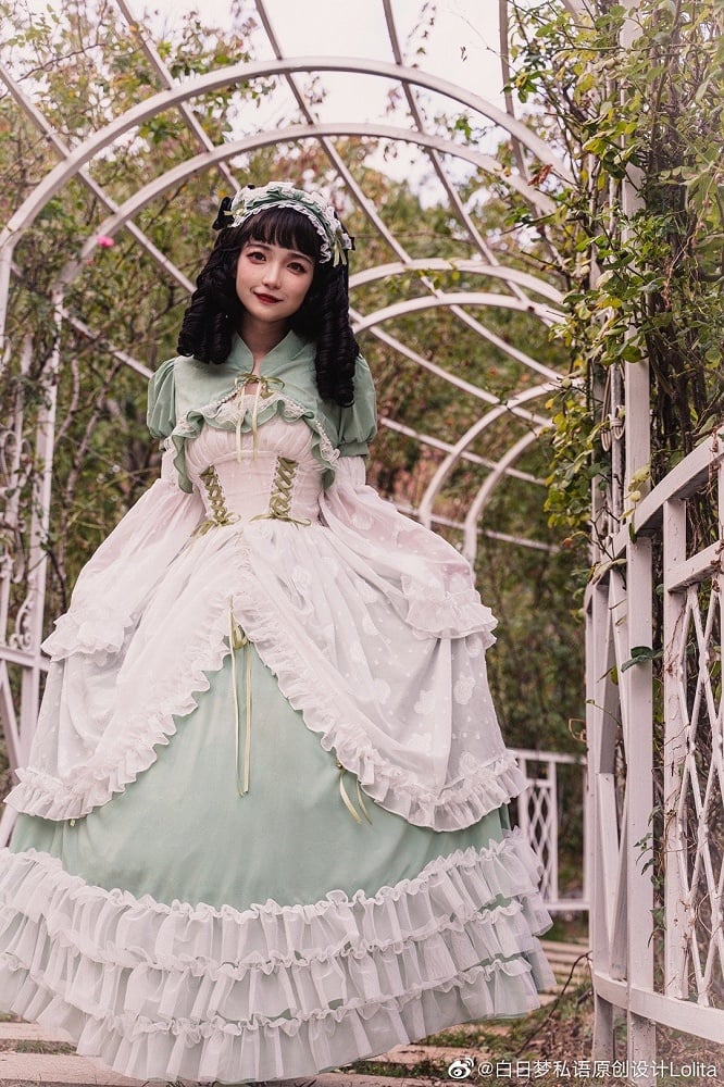 Disney Princess Vibes Ball Gown Green Long Lace-up Slim Waist Hime Dress