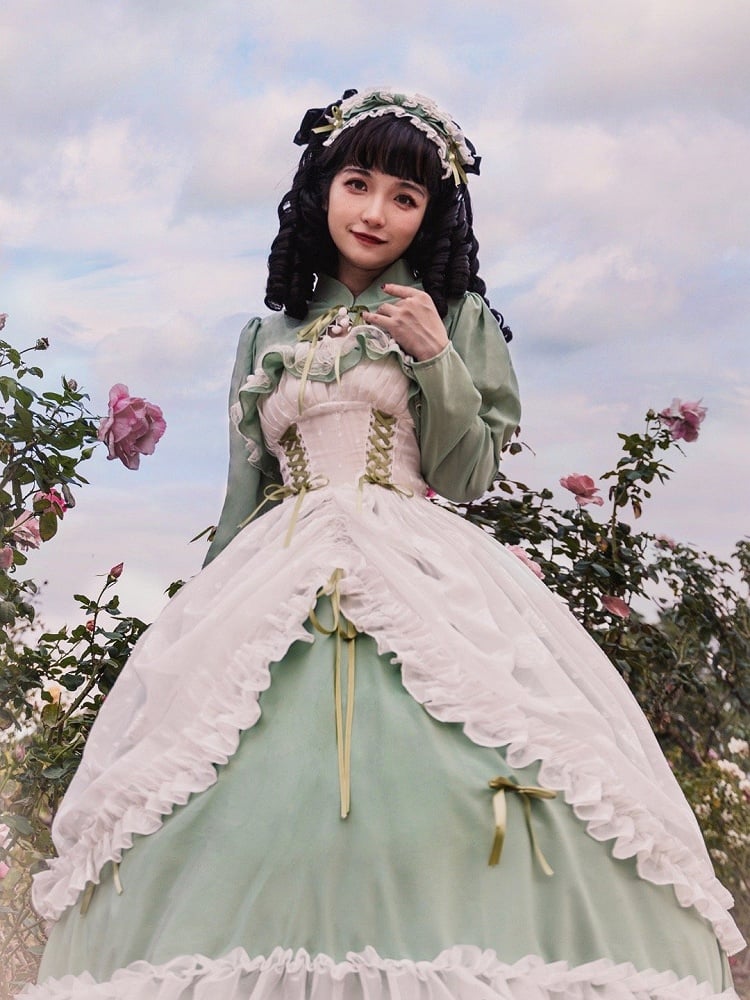 Disney Princess Vibes Ball Gown Green Long Lace-up Slim Waist Hime Dress