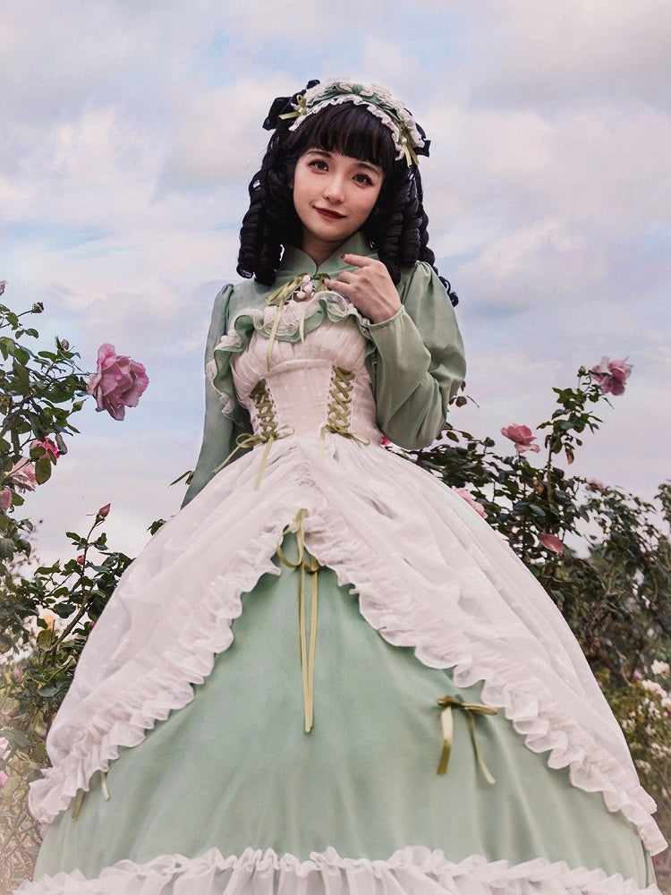 Disney Princess Vibes Ball Gown Green Long Lace-up Slim Waist Hime Dress