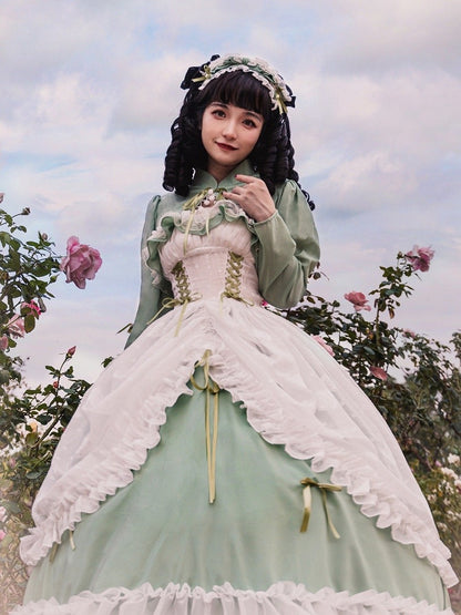 Disney Princess Vibes Ball Gown Green Long Lace-up Slim Waist Hime Dress