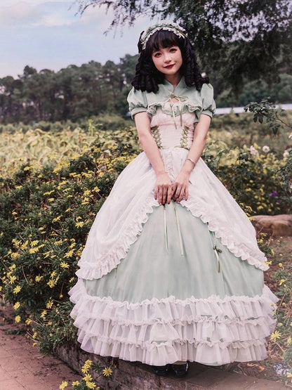 Disney Princess Vibes Ball Gown Green Long Lace-up Slim Waist Hime Dress