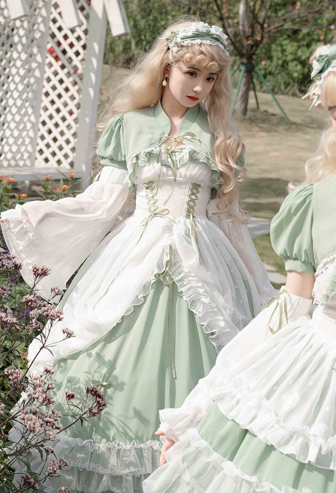 Disney Princess Vibes Ball Gown Green Long Lace-up Slim Waist Hime Dress