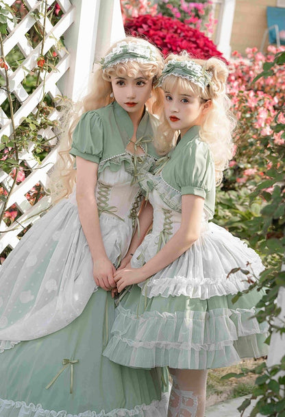 Disney Princess Vibes Ball Gown Green Long Lace-up Slim Waist Hime Dress