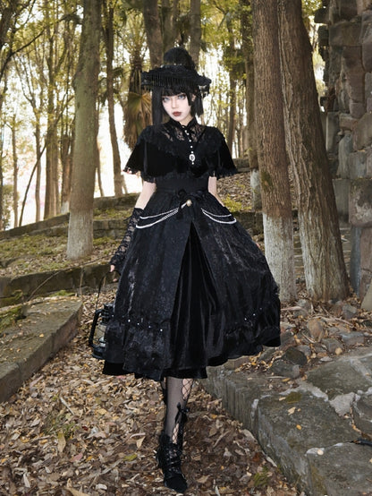 Coffin-shaped Buckle Straps Velvet Black Gothic Lolita High Heels