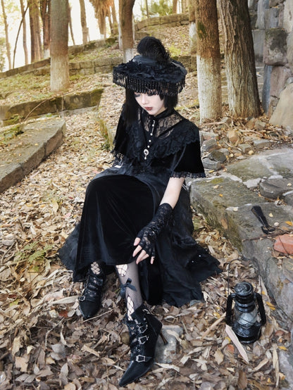 Coffin-shaped Buckle Straps Velvet Black Gothic Lolita High Heels