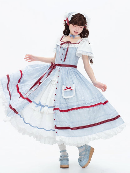 Plus Sizes Available Blue and White Classic Lolita OP + Small Bows Fabric Lolita JSK