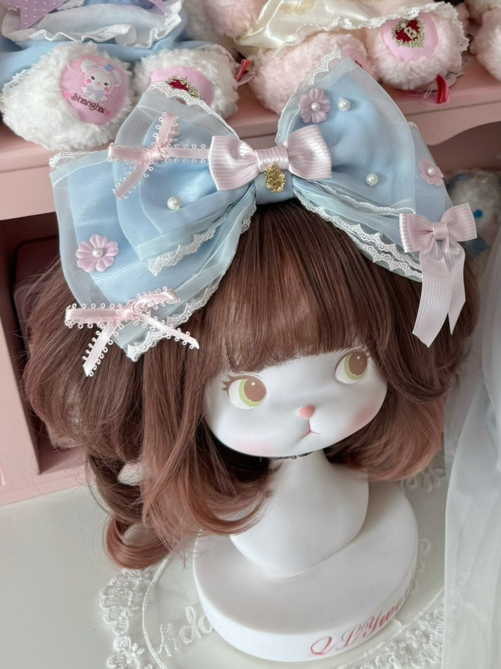 Pink/Blue&Pink Beaded Decorated Floral Design Bowknot KC