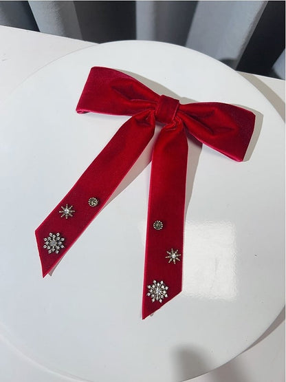 Black/Red/Green Rhinestone Snow Decorated Bowknot Hairclip