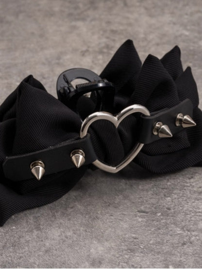 Gothic Cross Decorated Black Bowknot With Heart Buckle Claw Clip