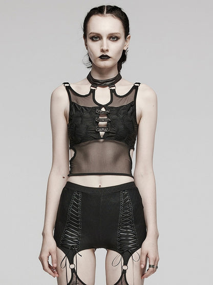 Black Punk Textured Perspective Top