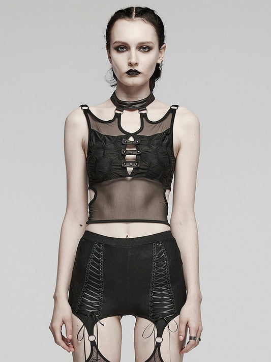Black Punk Textured Perspective Top