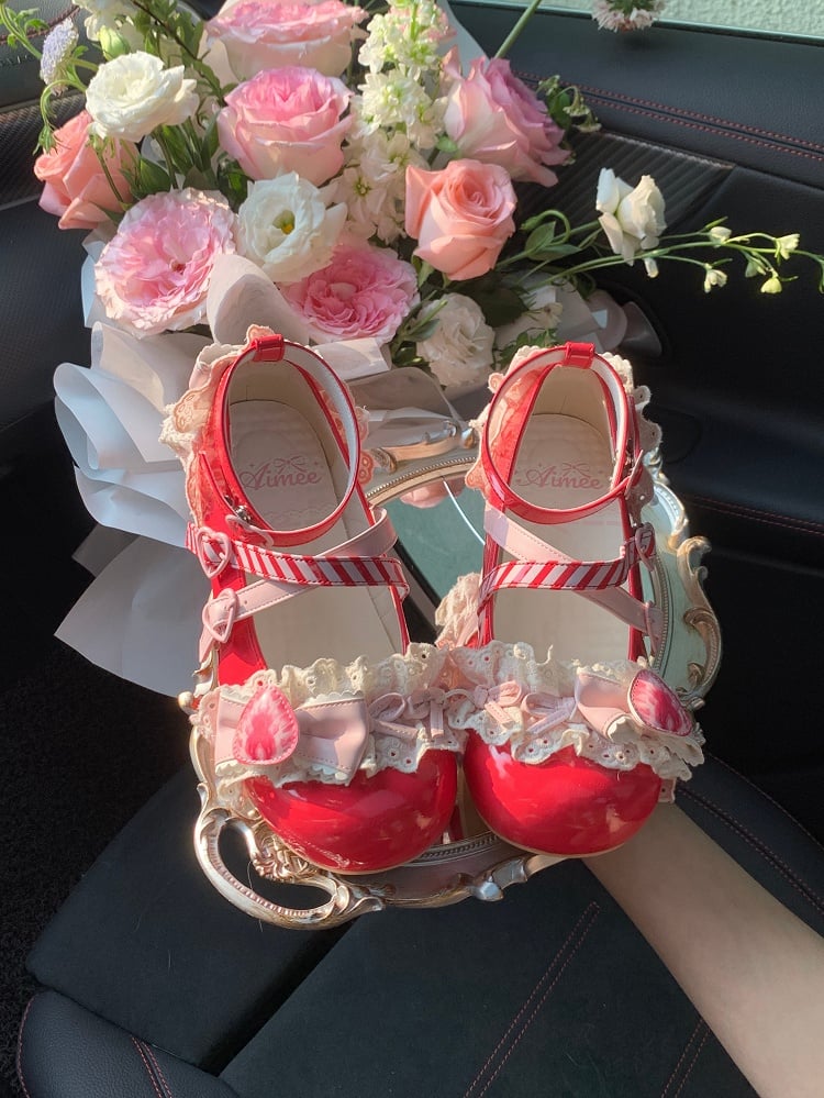 Red Velvet Strawberry Cake Sweet Lolita Mary Jane Shoes