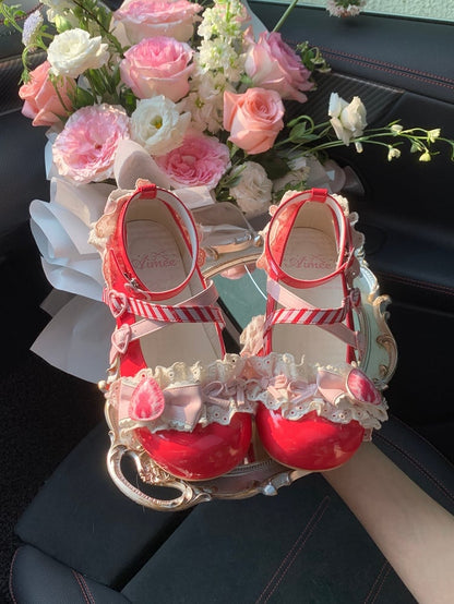 Red Velvet Strawberry Cake Sweet Lolita Mary Jane Shoes