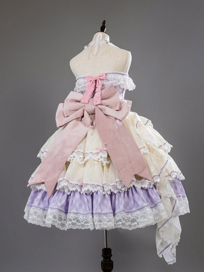Purple and Pink Princess Hime Lolita Boned Corset Top + Tiered Skirt