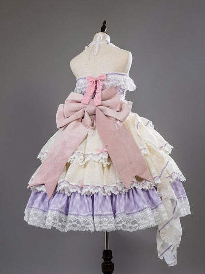 Purple and Pink Princess Hime Lolita Boned Corset Top + Tiered Skirt