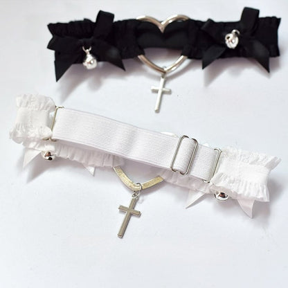 Black/White Punk Cross Pendant Bowknot Details Choker
