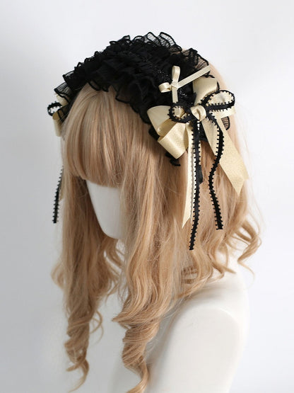 Black&Gold Sweet Lolita Bowknot Details Polka-dot Pattern Ruffled Hairband