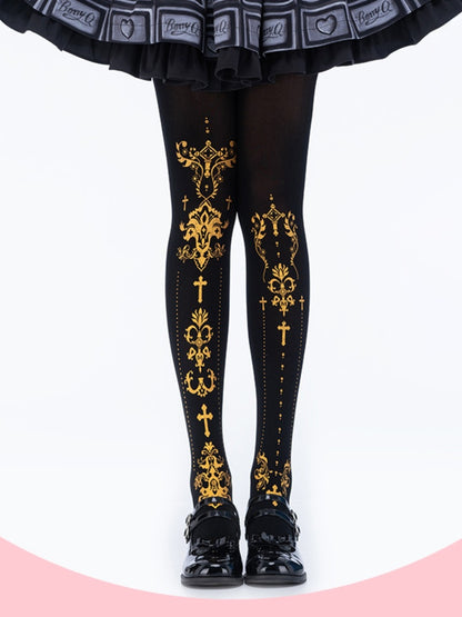3 Colors Gothic Lolita Cross Print Tights