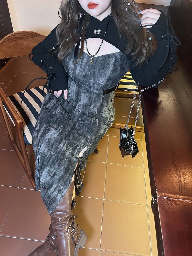 Plus Size Black Lace-up Detail Hooded Bolero