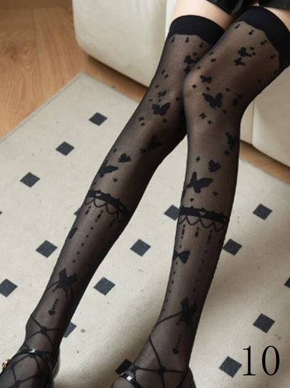 11 Options White/Black Sweet Lolita Overknee Stockings With Black/White/Pink/Blue/Red Bowknot Details