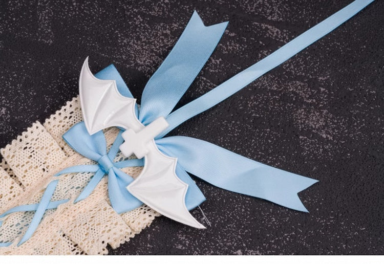 Crosses and Wings Blue and White Bowknots Hairband