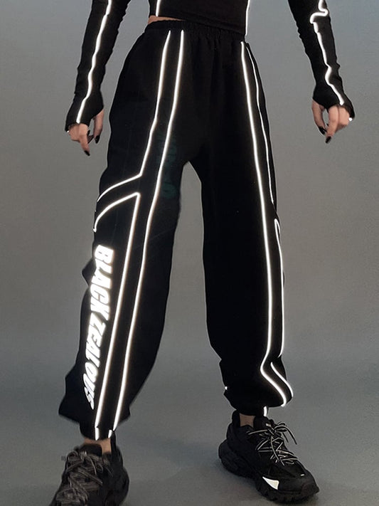 Futuristic Cyberpunk Black Reflective Sweatpants