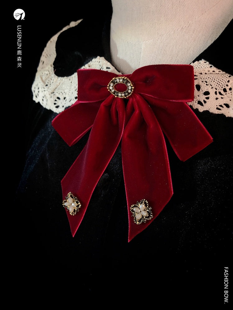 Vintage Retro Velvet Bow Lolita Brooch