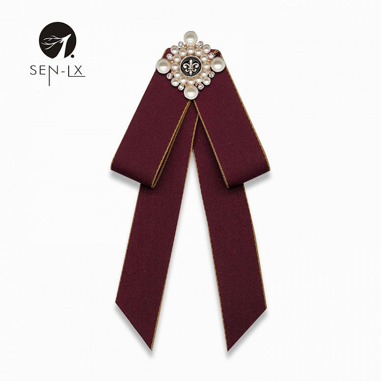 Bow Shirt Tie Pearl Brooch