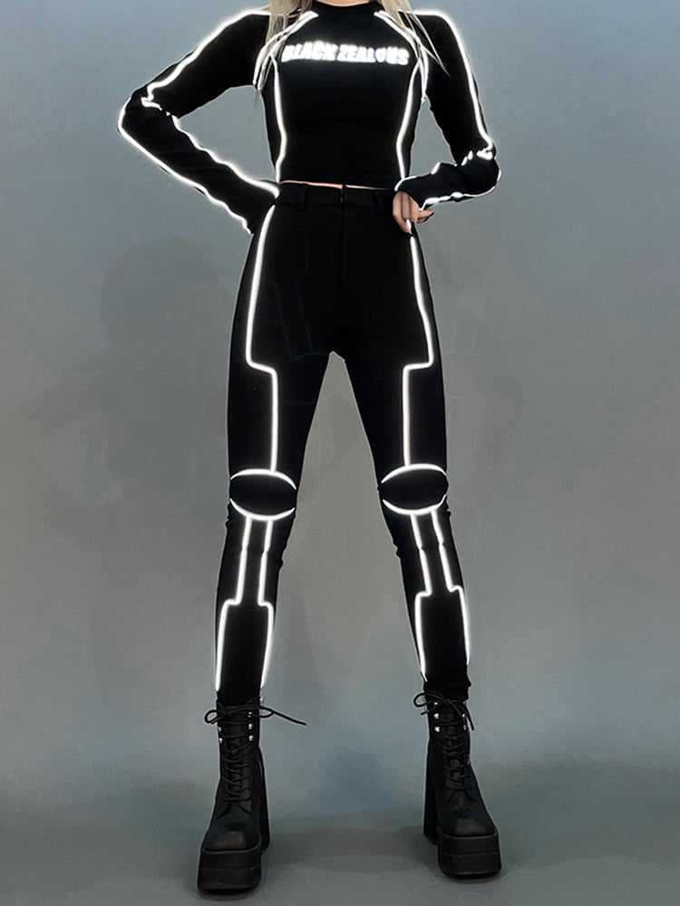 Futuristic Cyberpunk Reflective Bikecore High Waist Pants