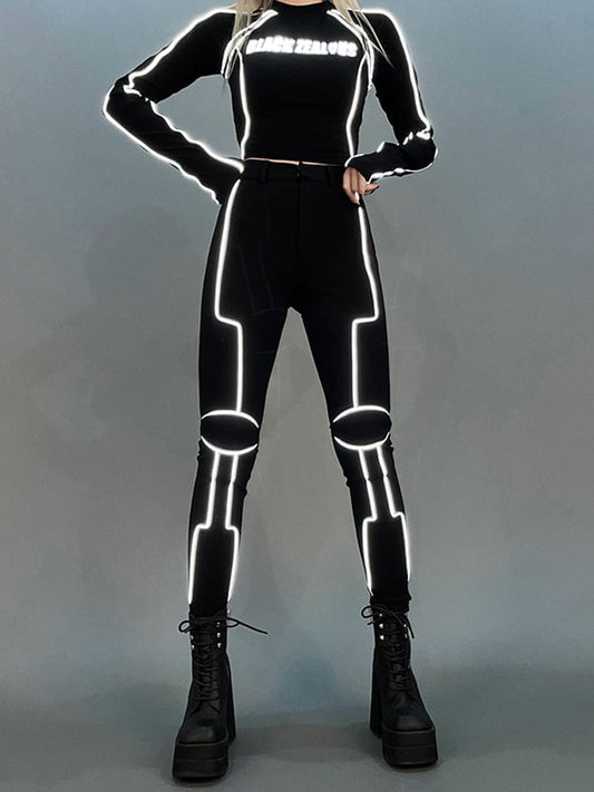 Futuristic Cyberpunk Reflective Bikecore High Waist Pants