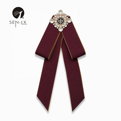 Bow Shirt Tie Pearl Brooch