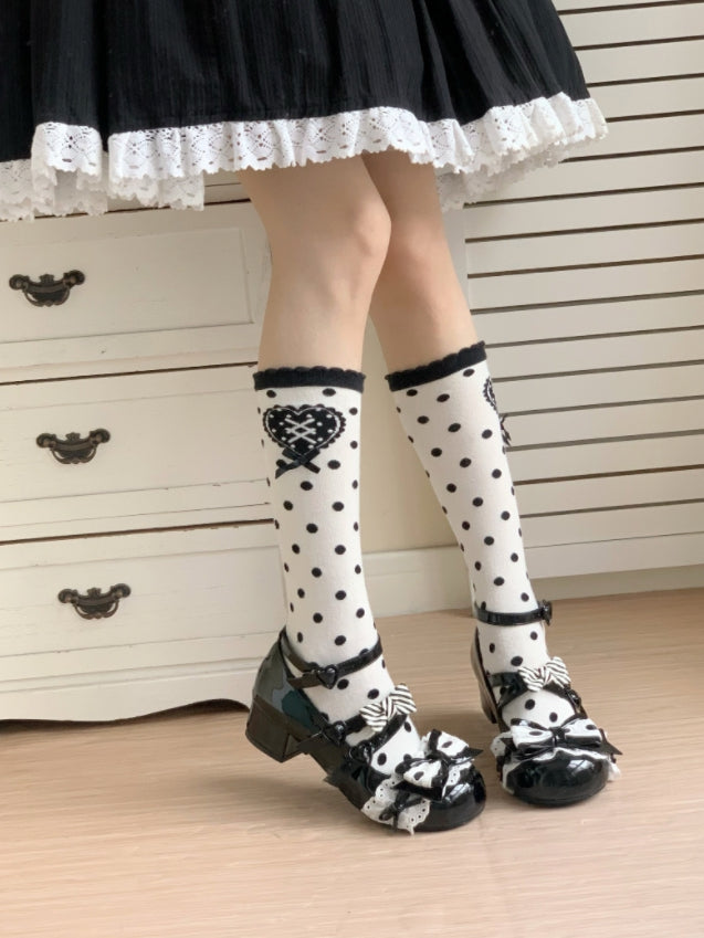 PU Black Sweet Lolita Mary Janes - Crisscross Design with Decorative Heart Buckle & Hidden Snap