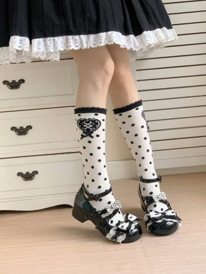PU Black Sweet Lolita Mary Janes - Crisscross Design with Decorative Heart Buckle & Hidden Snap