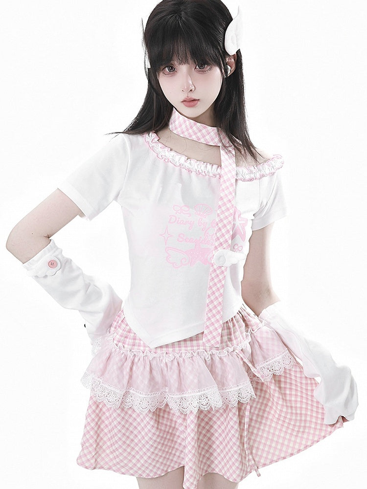 Blue/Pink Button White Angel Wing Accent Armwear