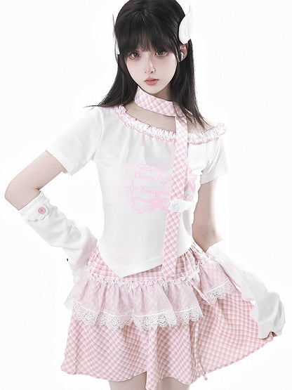 Blue/Pink Button White Angel Wing Accent Armwear