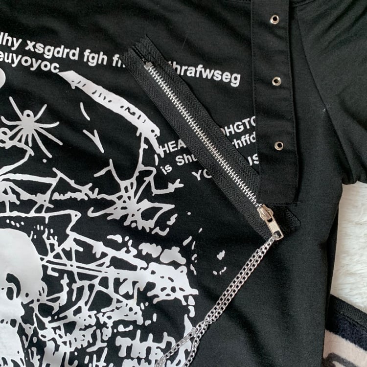 White Off-the-shoulder Neckline Skeleton Print Punk Top