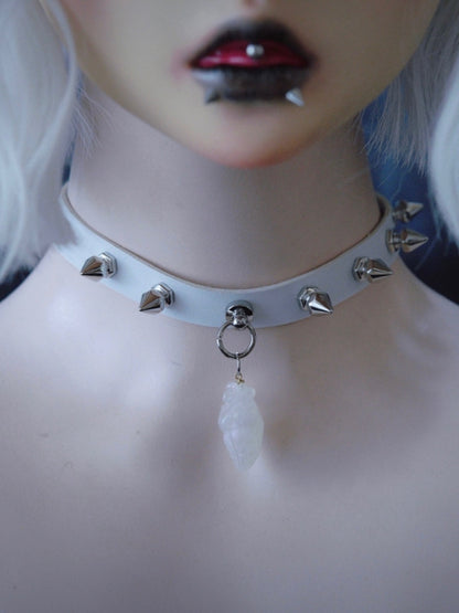 Heart Pendant White Gothic Studs PU Choker