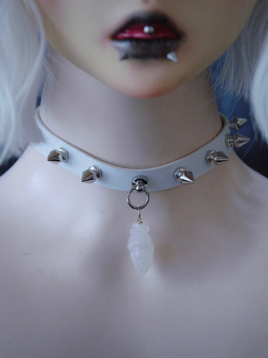 Heart Pendant White Gothic Studs PU Choker
