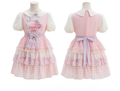 Pink Peter Pan Collar Strawberry Cake Embroidery Tiered Skirt Sweet Lolita Dress