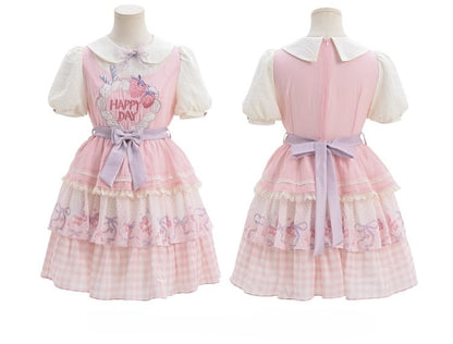 Pink Peter Pan Collar Strawberry Cake Embroidery Tiered Skirt Sweet Lolita Dress