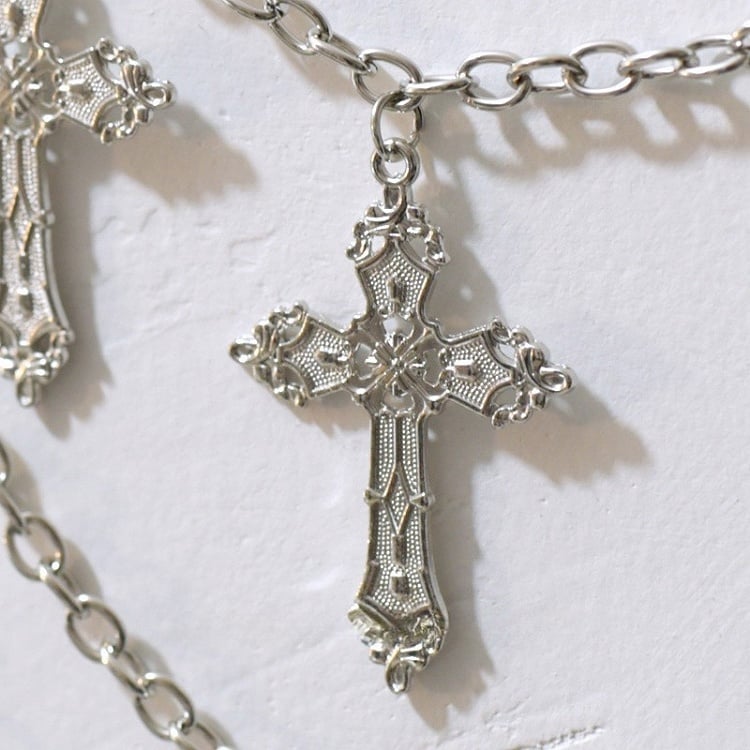 Silver Cross Charm Waist Chain + Black Star Details Waist Belt