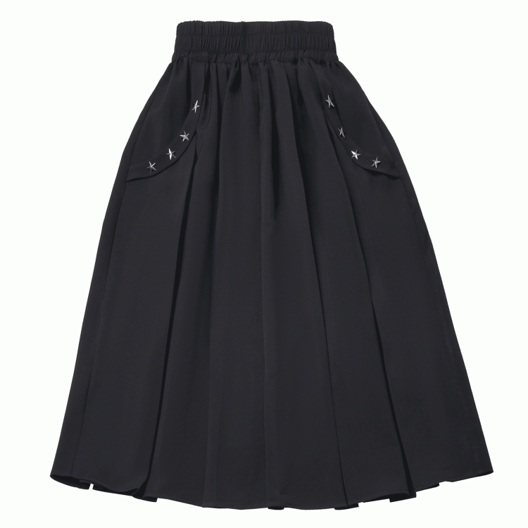Black Elastic Waist Star Studs Skirt Long/Short Version