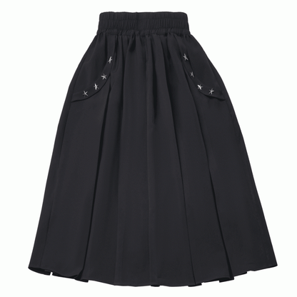 Black Elastic Waist Star Studs Skirt Long/Short Version